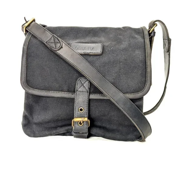 GHURKA Black Denim and Leather Rugged Messenger Crossbody - Picture 1 of 15